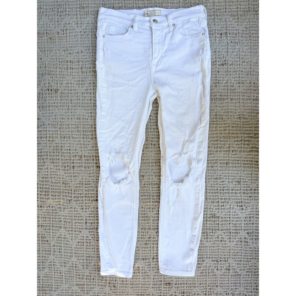 Free People White Distressed Skinny Jeans Raw Hem Stretch Denim Size 28